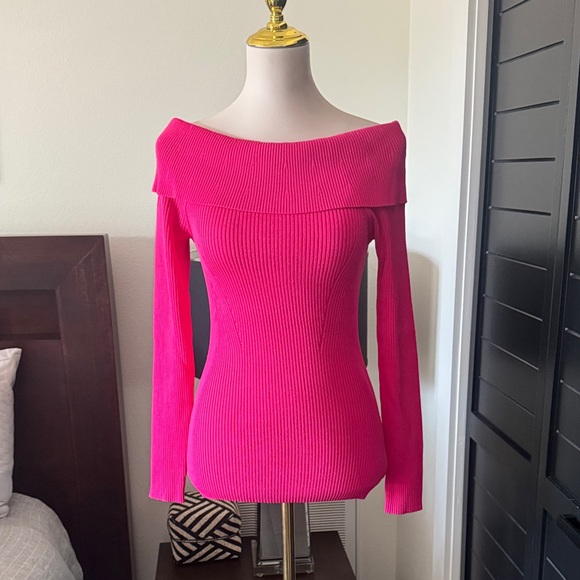 Michael Kors Vibrant Pink Off-Shoulder Sweater - Picture 1 of 5